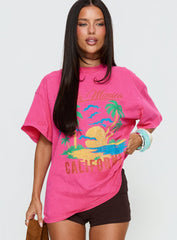 Santa Monica Beach Oversized Graphic Tee Washed Pink