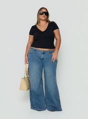 Daily Define Deep V Short Sleeve Top Black Curve