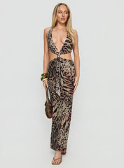 Karlita Halter Cut Out Maxi Dress Leopard