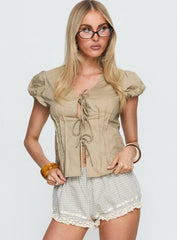 Elenna Tie Detail Blouse Top Beige