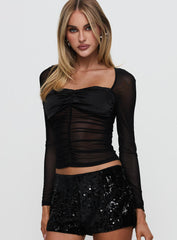 Nelope Ruched Long Sleeve Top Black