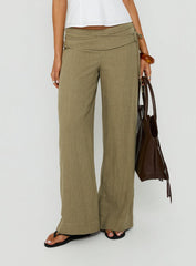 Silver Moon Linen Blend Tie Pants Olive Green