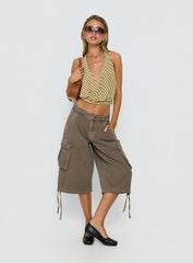 Priella Plunge Halter Top Yellow Stripe