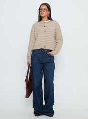 Raynna Button Up Cardigan Beige Stripe
