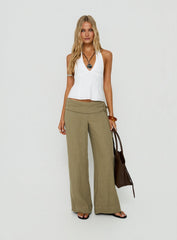 Silver Moon Linen Blend Tie Pants Olive Green