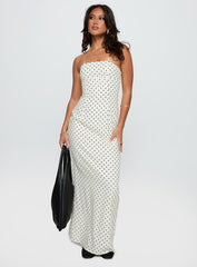 Dovie Linen Blend Strapless Midi Dress Cream Polka