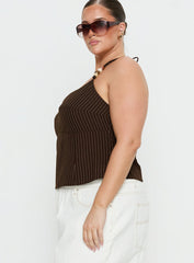 Cherise Bead Detail Top Brown Pinstripe Curve