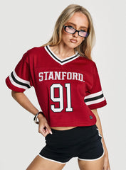 Stanford Cropped Football Jersey Tee Red