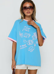 Off the Clock Oversized Graphic Tee Blue / Pink