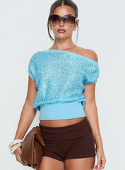 Marysa Sequin Knit Blouson Top Blue