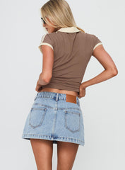 Nicolina Low Rise Denim Mini Skirt Ice Blue Wash Tall