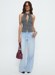 Tiarra Keyhole Sleeveless Top Black Stripe