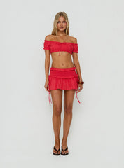 Corabel Off Shoulder Micro Crop Top Red